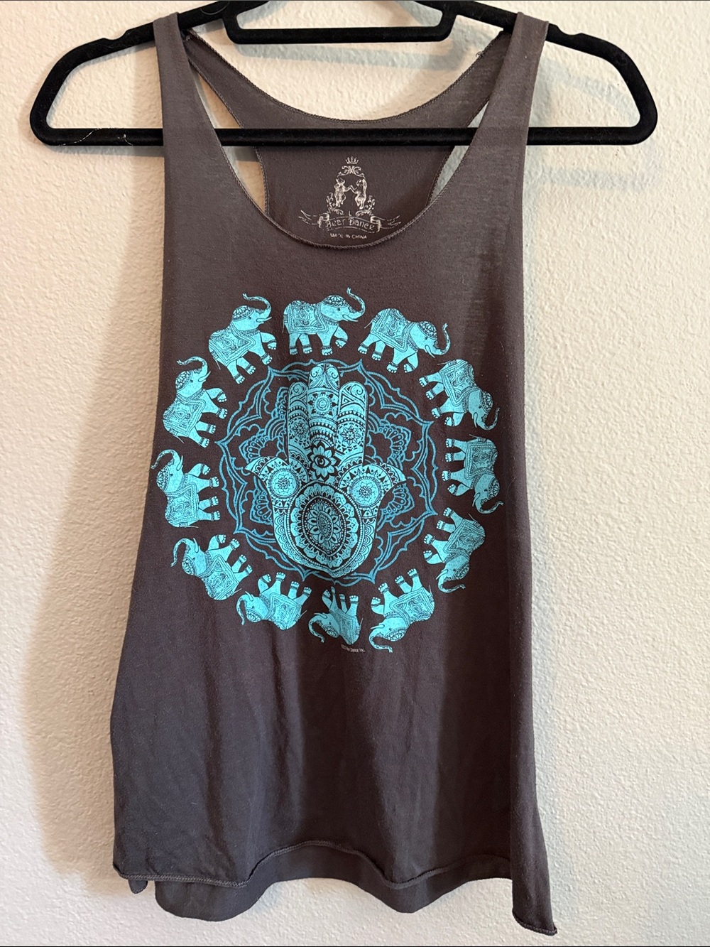 Bear Dance Hamsa Elephant Graphic Boho Tank Top L